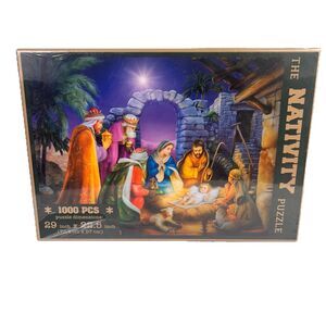 New Nativity Puzzle 1000 Pc Baby Jesus Mary Joseph 29X22.5 Gemstone Christmas